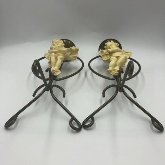 Vintage Metal Angel Set of 2 Taper Candle Holders Spiritual Holiday Décor Altar - Picture 8 of 12